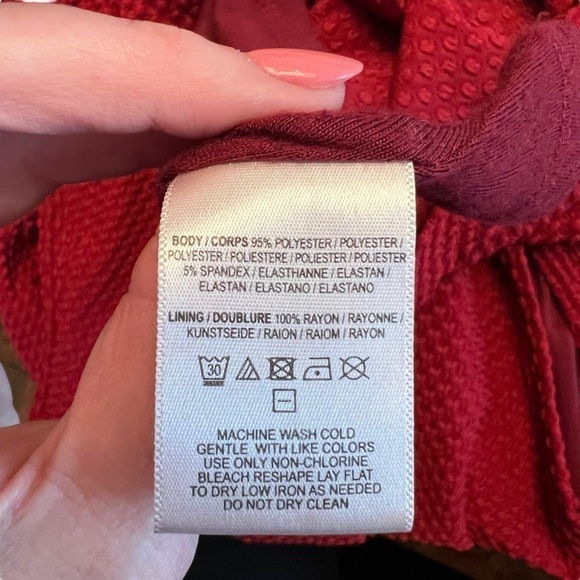 Maeve x Anthropologie - Cerise Red Mock Neck Swing Knee Length Dress Sz L - Picture 9 of 10